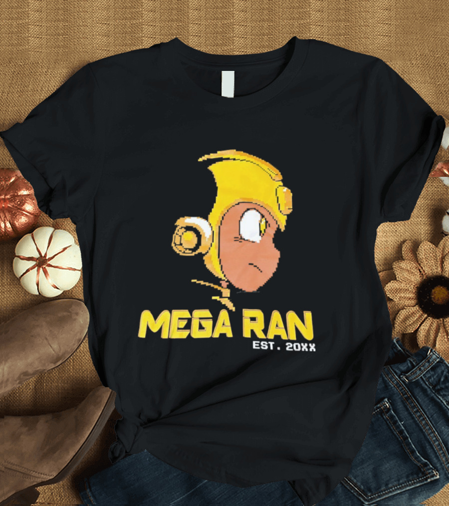 Mega Ran EST. 20XX Cartoon Character Yellow Helmet T-Shirt