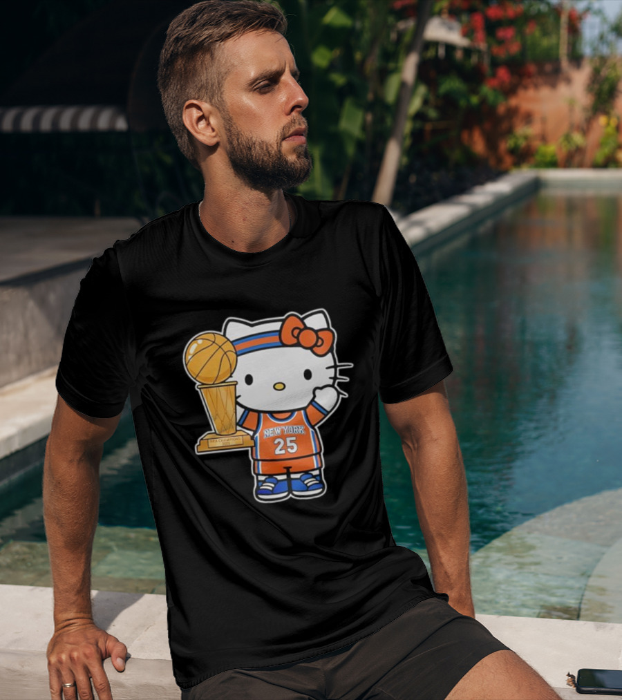 New York Knicks Kitty NBA Champions Trophy 2025 T-Shirt