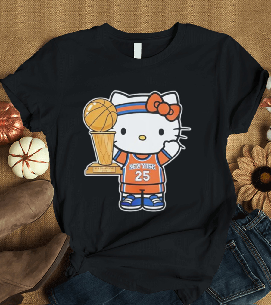 New York Knicks Kitty NBA Champions Trophy 2025 T-Shirt