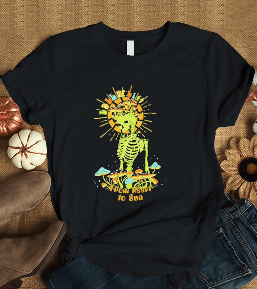 Skeleton Edelweiss From Heart To Sun Mushrooms Sunburst T-Shirt