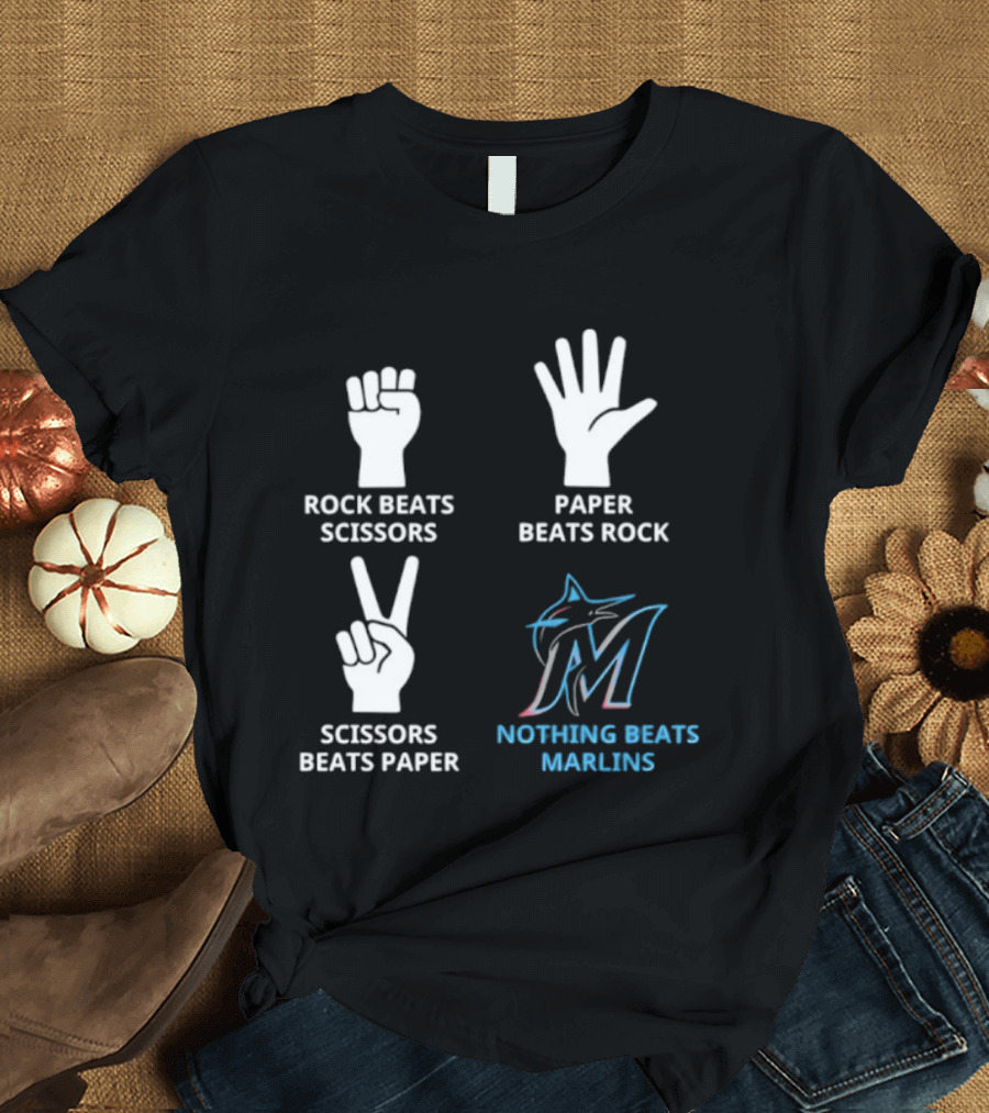 Rock Paper Scissors Marlins Nothing Beats Miami T-Shirt