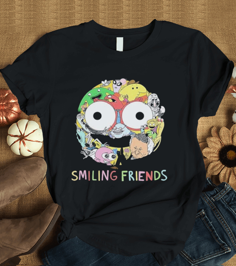 Smiling Friends Colorful Character Collage Faces T-Shirt