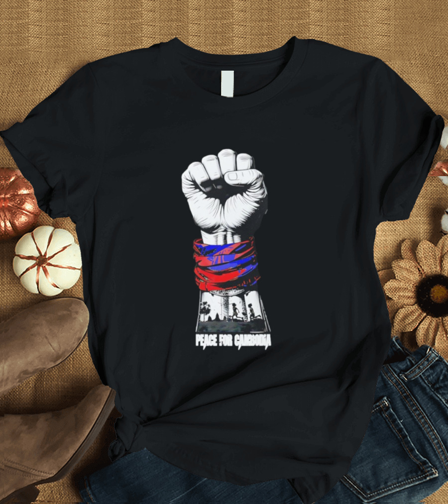 Peace For Cambodia Fist Strong Hand Red Blue Bandana Silhouette T-Shirt