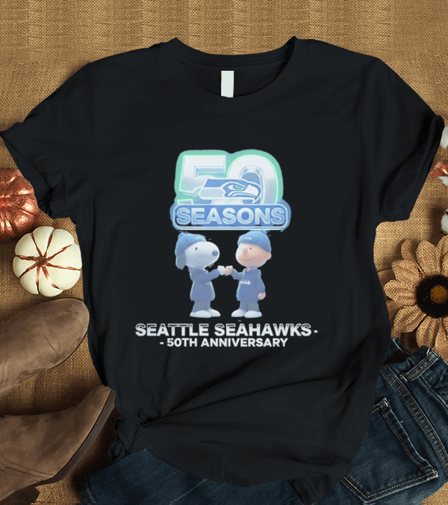 Snoopy Charlie Brown Seattle Seahawks 50 Seasons 50th Anniversary 1976 2026 T-Shirt