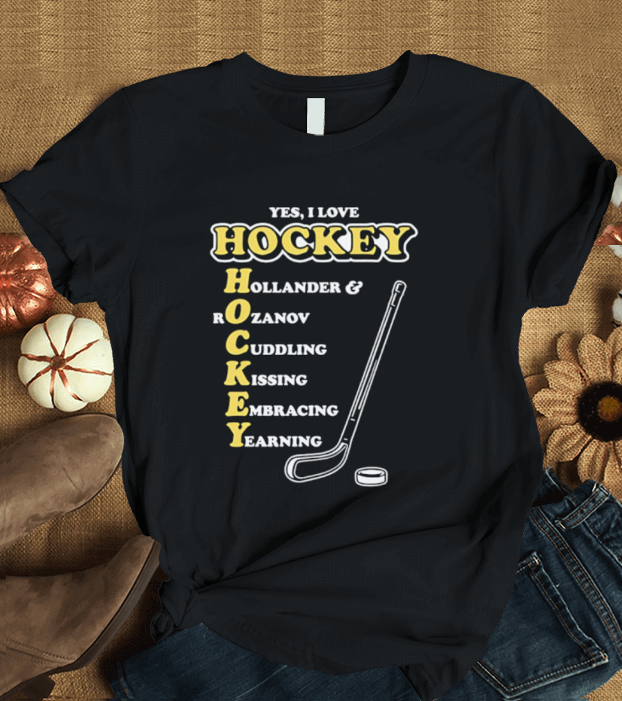 Yes I Love Hockey Hollander Rozanov Cuddling Kissing Embracing Yearning T-Shirt