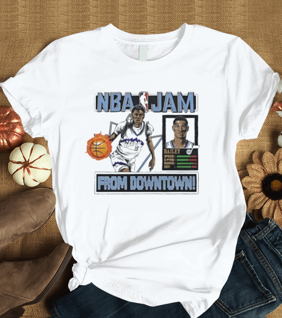 NBA Jam Utah Jazz Bailey From Downtown Retro Gaming Style T-Shirt