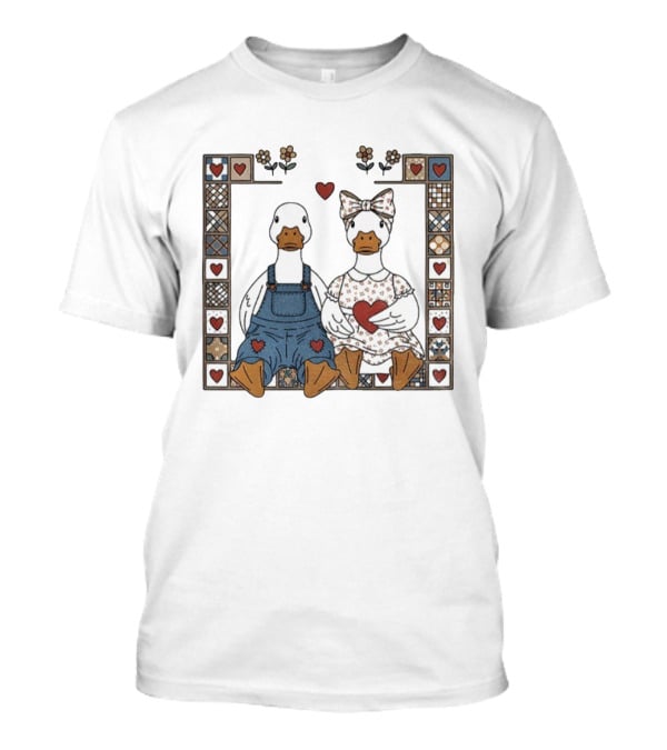 Cottagecore Goose Cute Lover Vintage Patchwork Hearts And Flowers T-Shirt