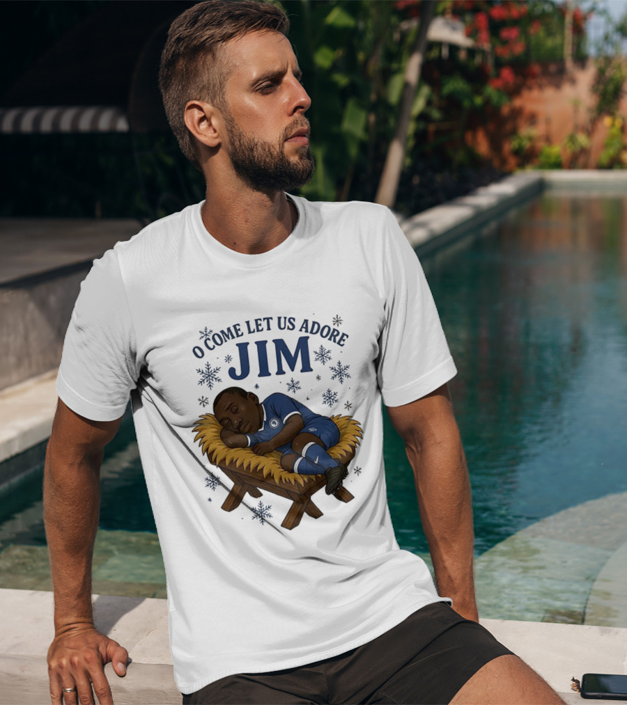 O Come Let Us Adore Jim Sleeping In Chelsea FC Christmas Manger Caricature T-Shirt