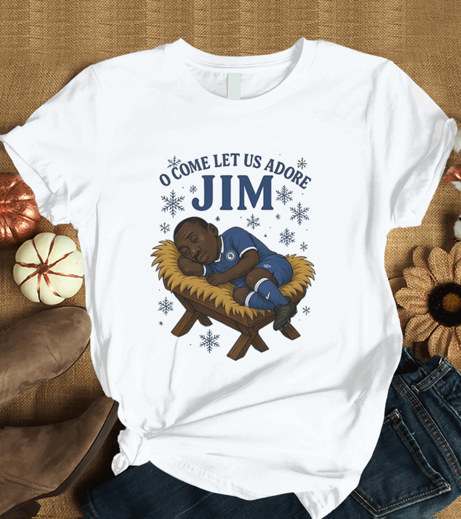 O Come Let Us Adore Jim Sleeping In Chelsea FC Christmas Manger Caricature T-Shirt