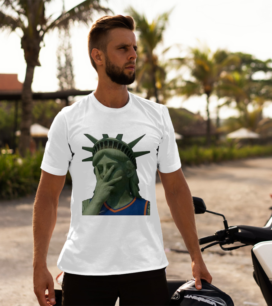 Statue Of Liberty Facepalm Wearing New York Knicks Jalen Brunson Jersey T-Shirt