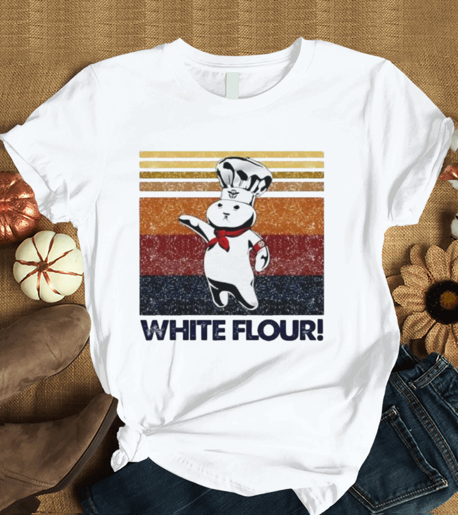 Pillsbury Doughboy Retro White Flour Chef Illustration With Colorful Stripes T-Shirt