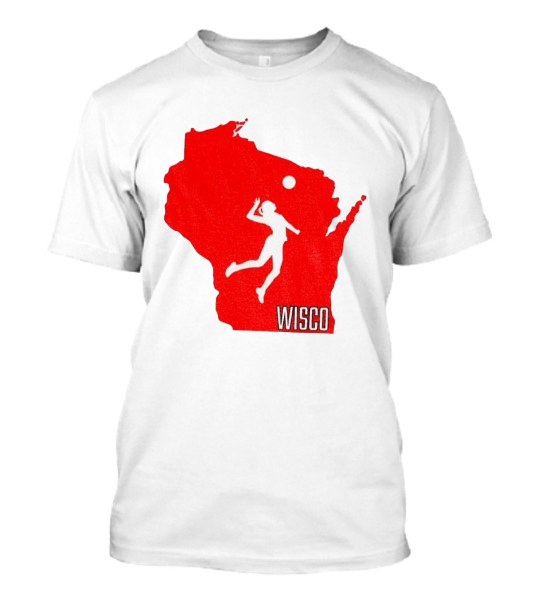 Wisconsin Badgers Volleyball Wisco Map Athlete Silhouette T-Shirt