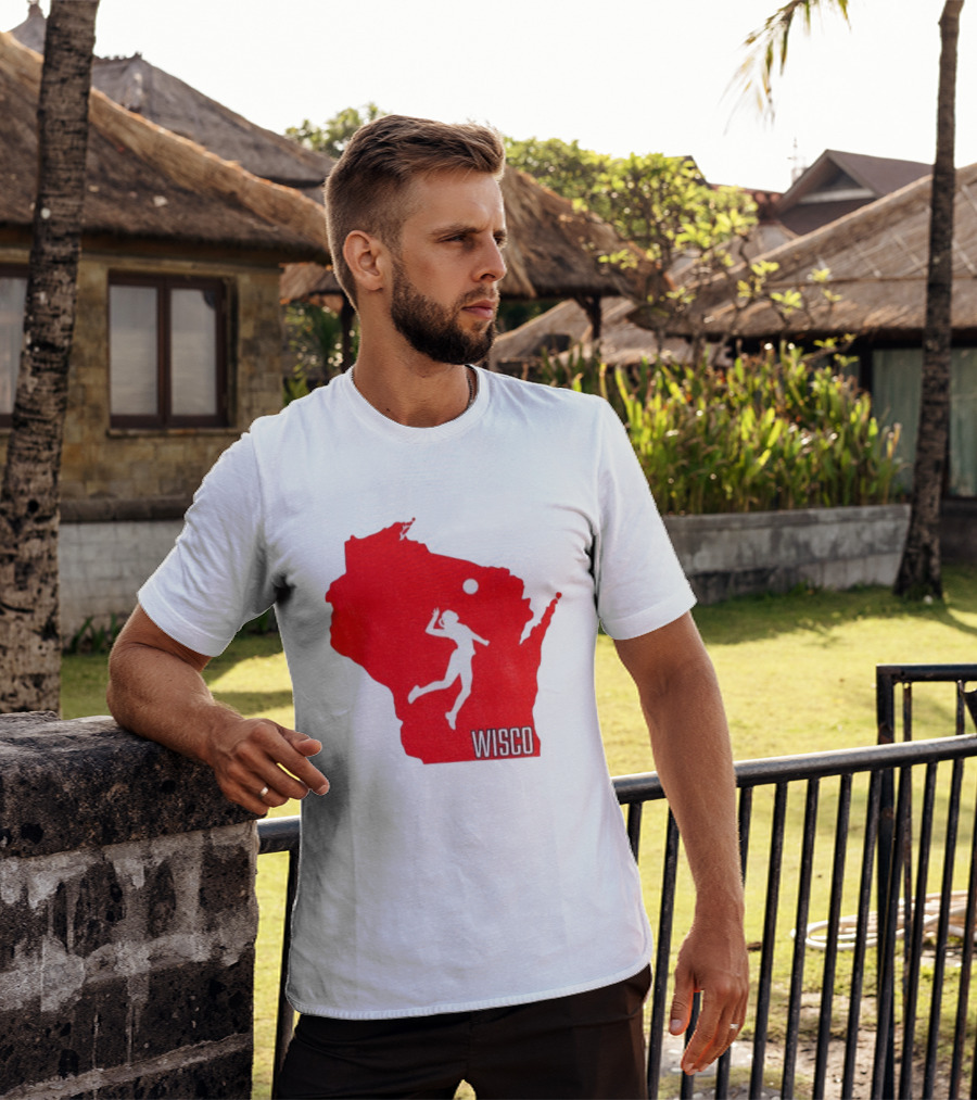 Wisconsin Badgers Volleyball Wisco Map Athlete Silhouette T-Shirt