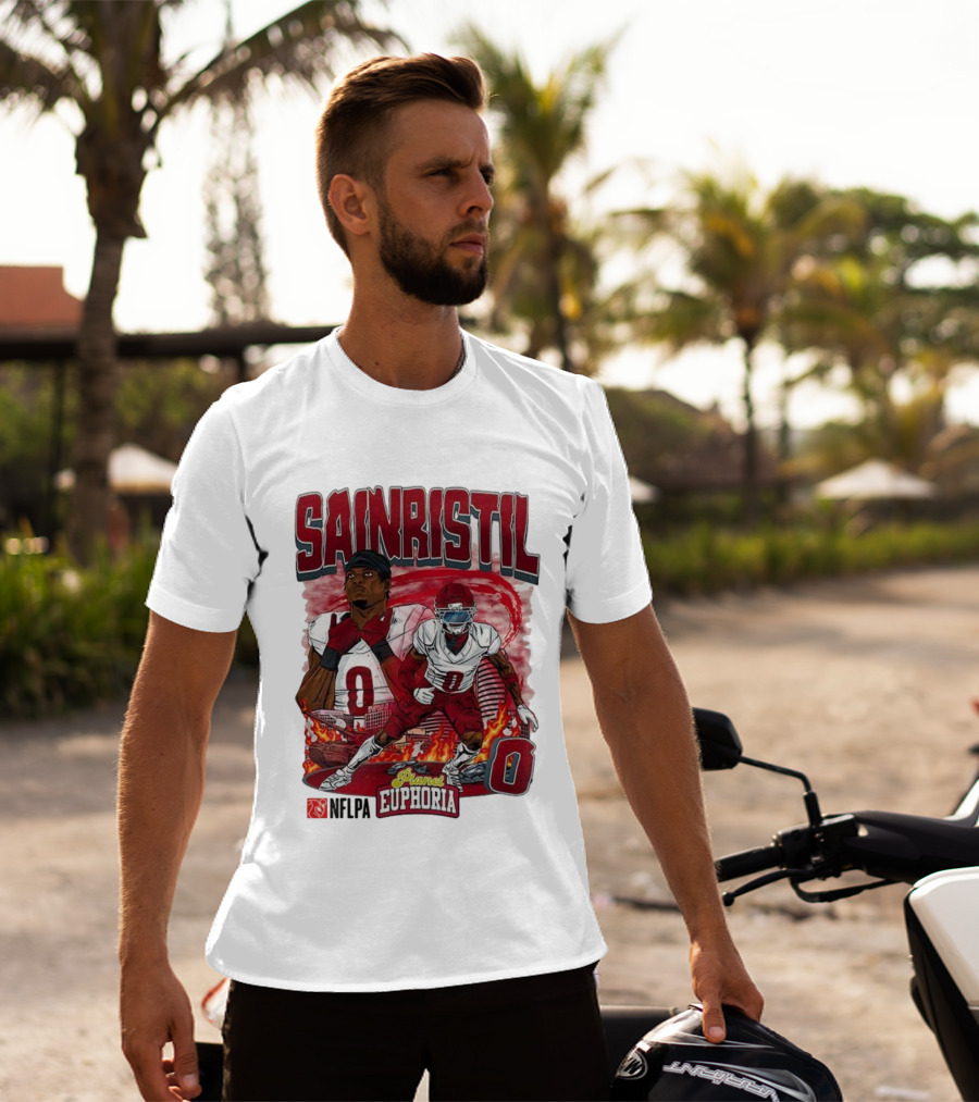 Sainristil Planet Euphoria Number 0 Football Player Cartoon Red Athletic Theme T-Shirt