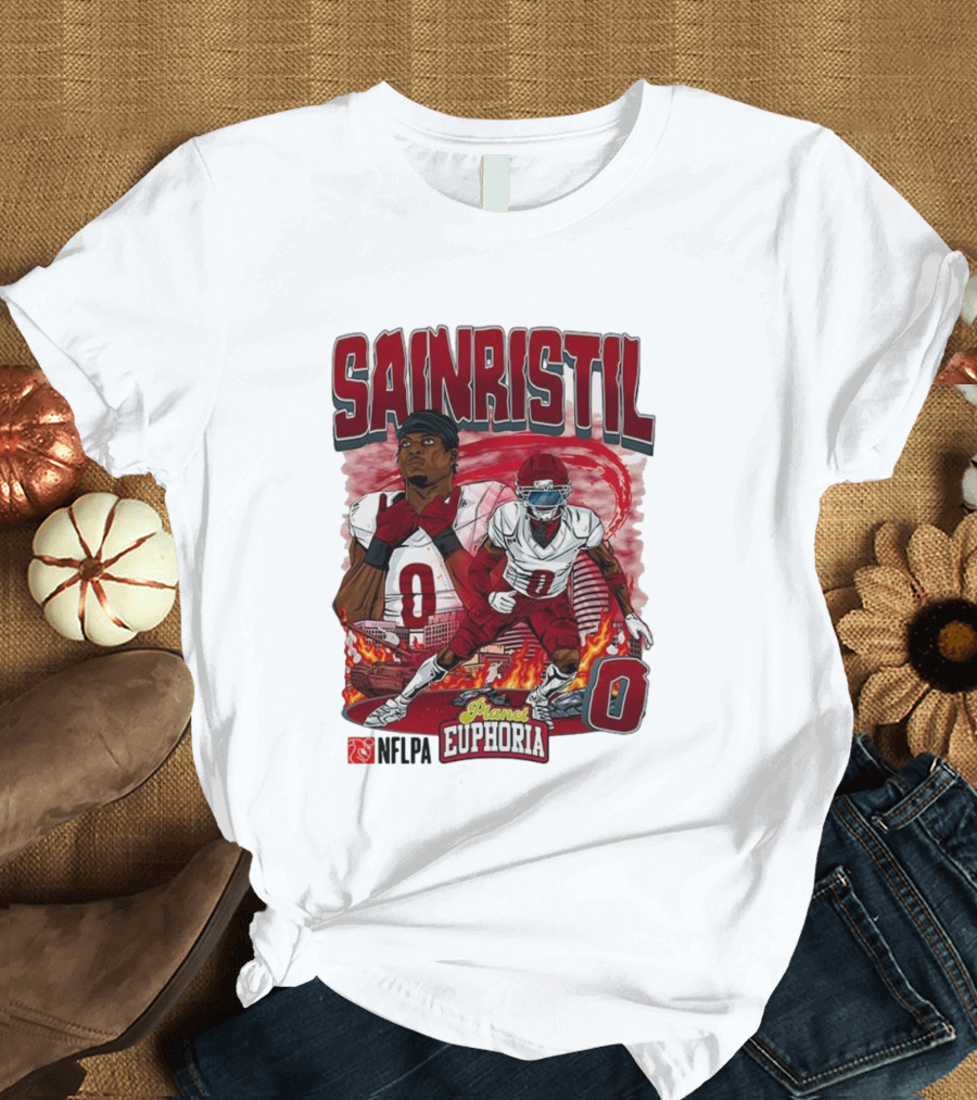 Sainristil Planet Euphoria Number 0 Football Player Cartoon Red Athletic Theme T-Shirt
