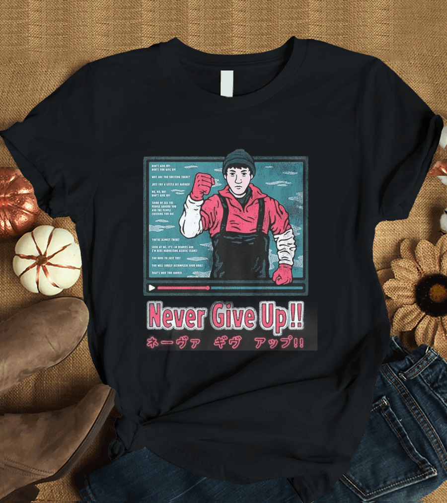 Never Give Up Matsuoka Shuzo Motivational Cartoon Japanese T-Shirt