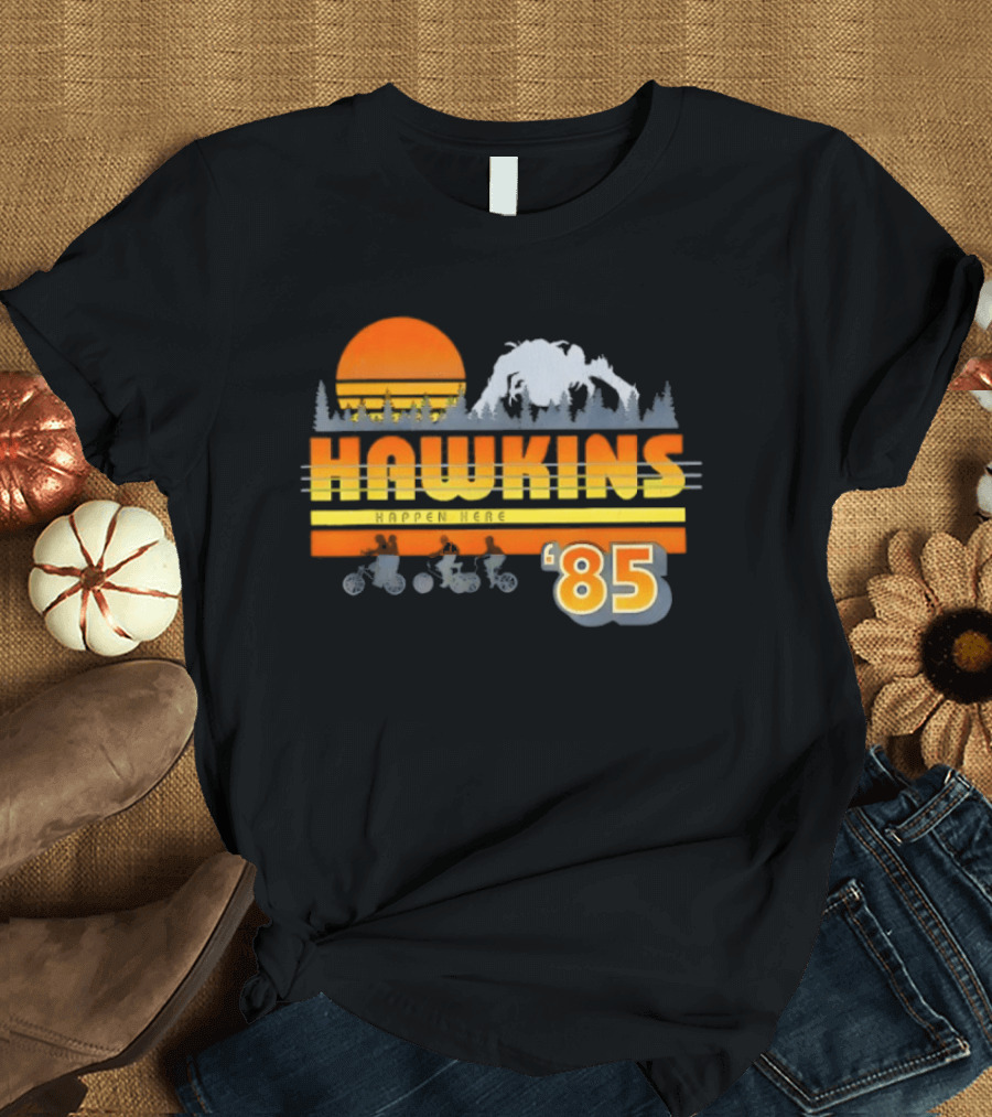 Hawkins Bikers Sunset Adventure Stranger Things 85 Demogorgon Forest T-Shirt