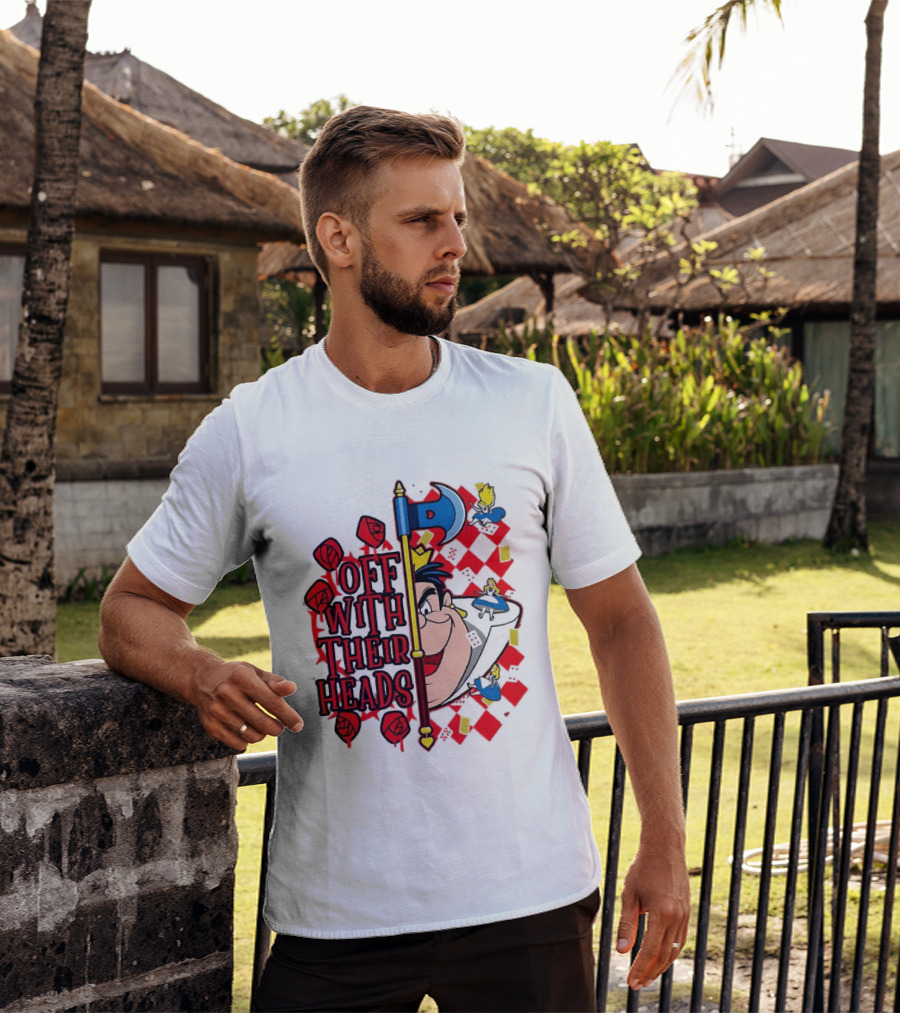 Off With Their Heads Queen Hearts Alice In Wonderland Axe Chessboard Cartoon T-Shirt