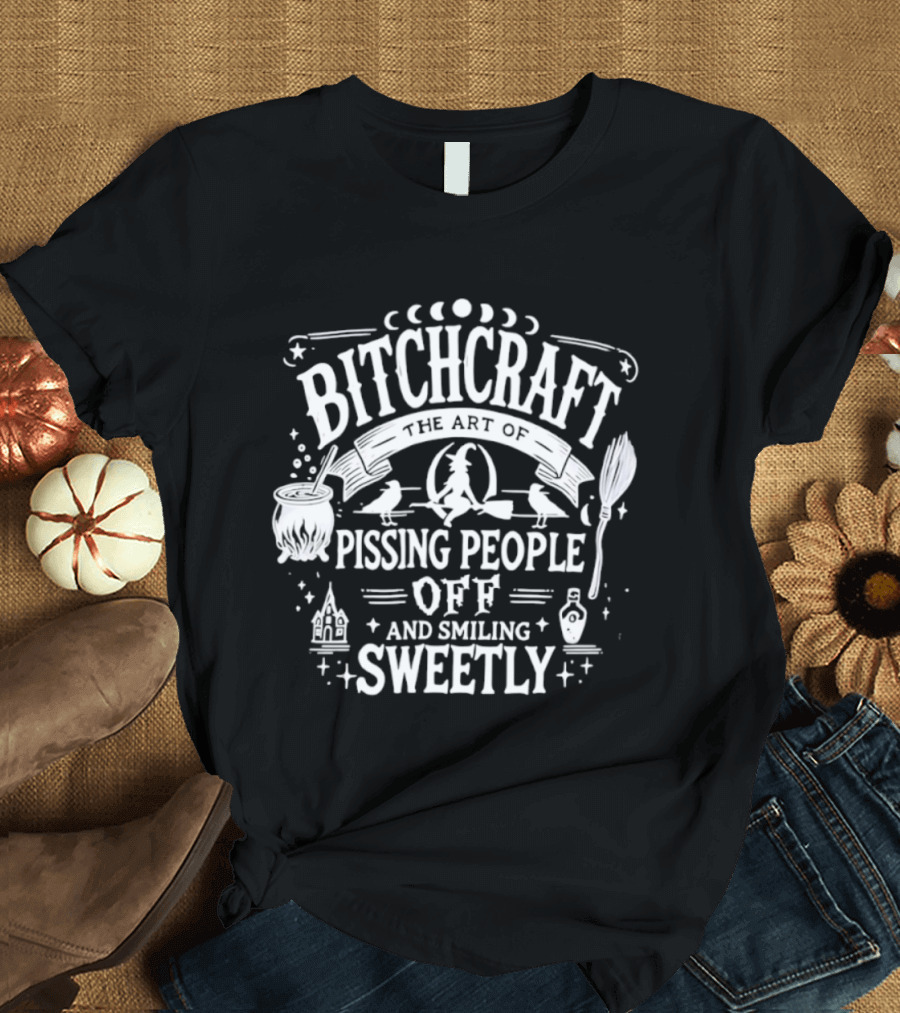 Bitchcraft Pissing People Off Smiling Sweetly Witches Cauldron Potion Moon Phases T-Shirt