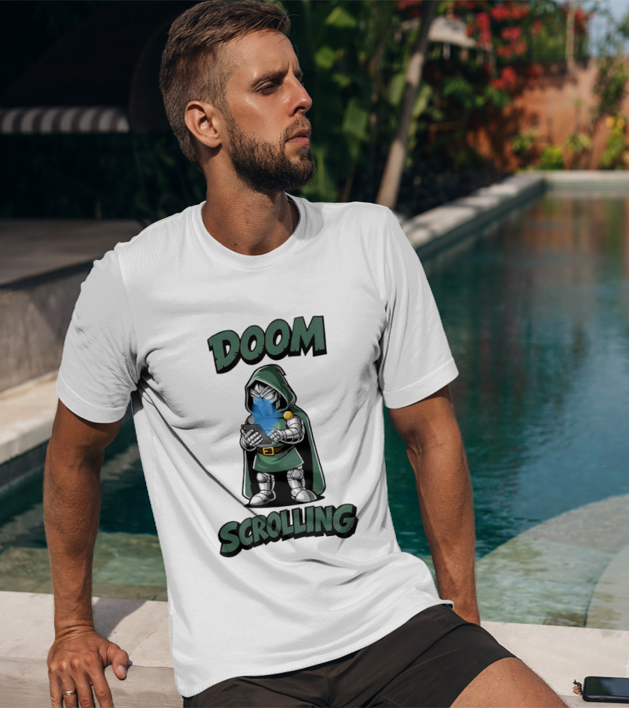 Doom Scrolling Dr Doom Comic Character With Phone T-Shirt