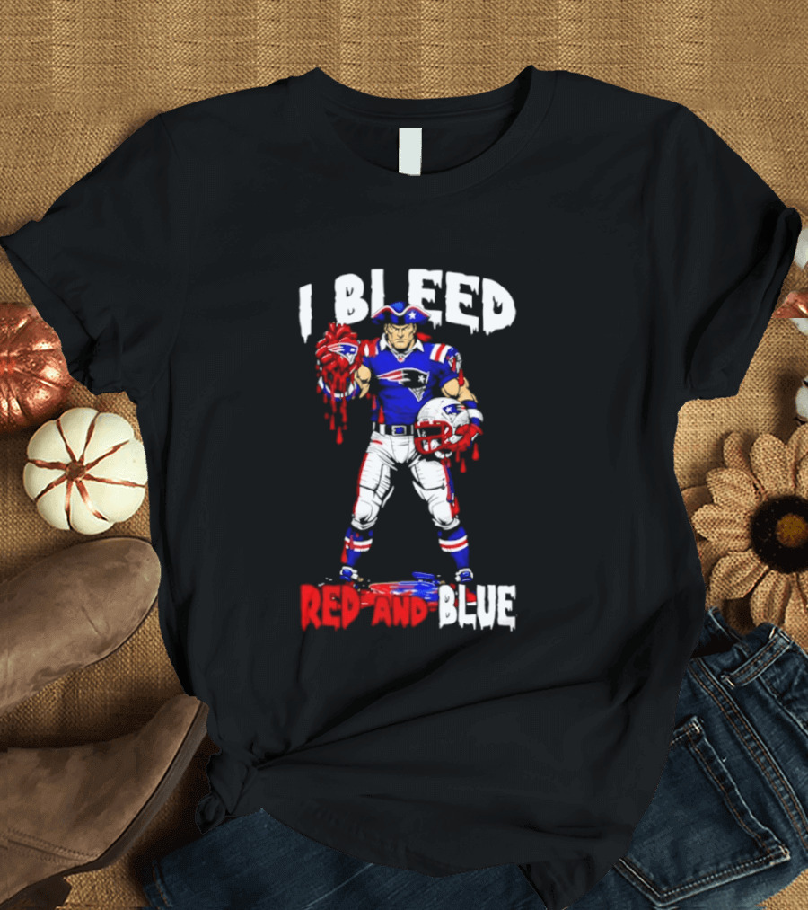 New England Patriots I Bleed Red And Blue NFL Fans Patriots Logo Football Player T-Shirt