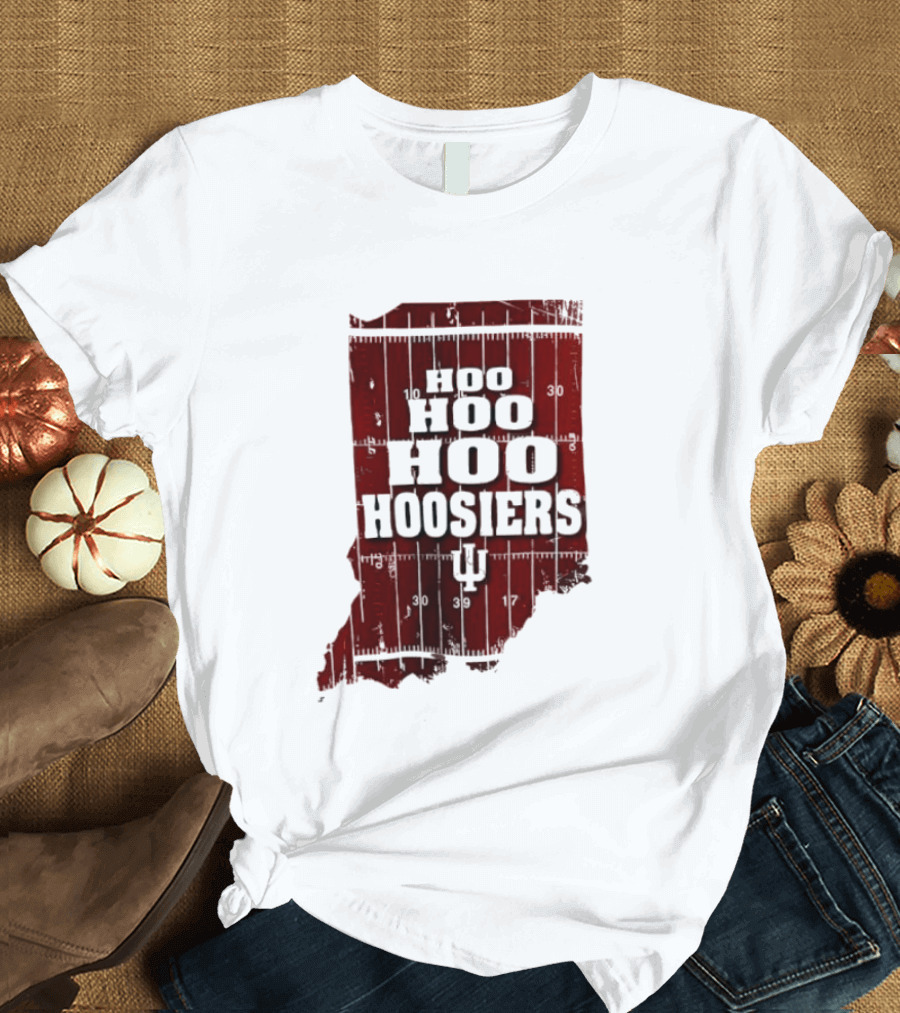 Indiana Map Hoo Hoo Hoo Hoosiers IU Block Letters T-Shirt