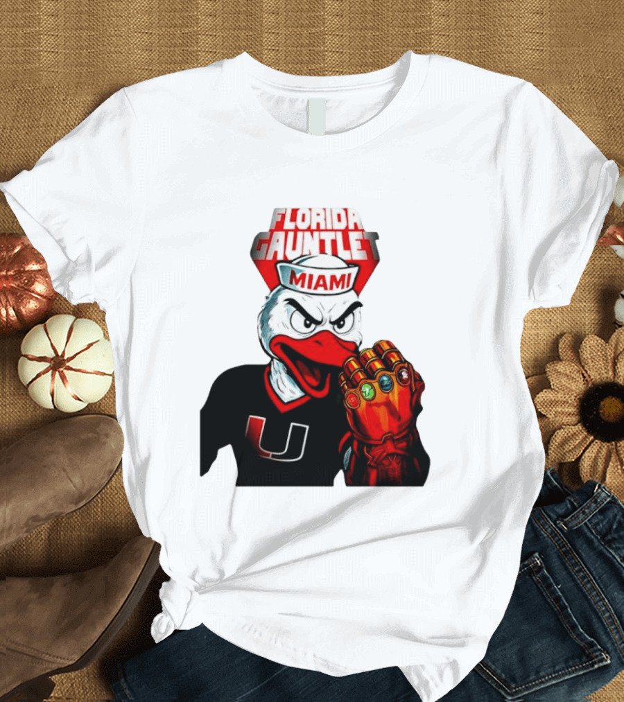 Miami Hurricanes Florida Gauntlet Mascot Iron Glove Infinity Stones T-Shirt