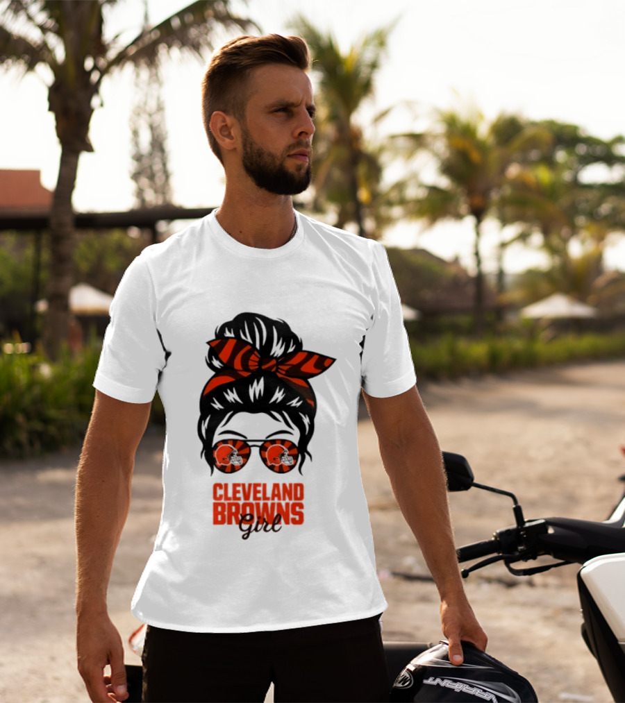Cleveland Browns Fan Messy Bun Sunglasses T-Shirt