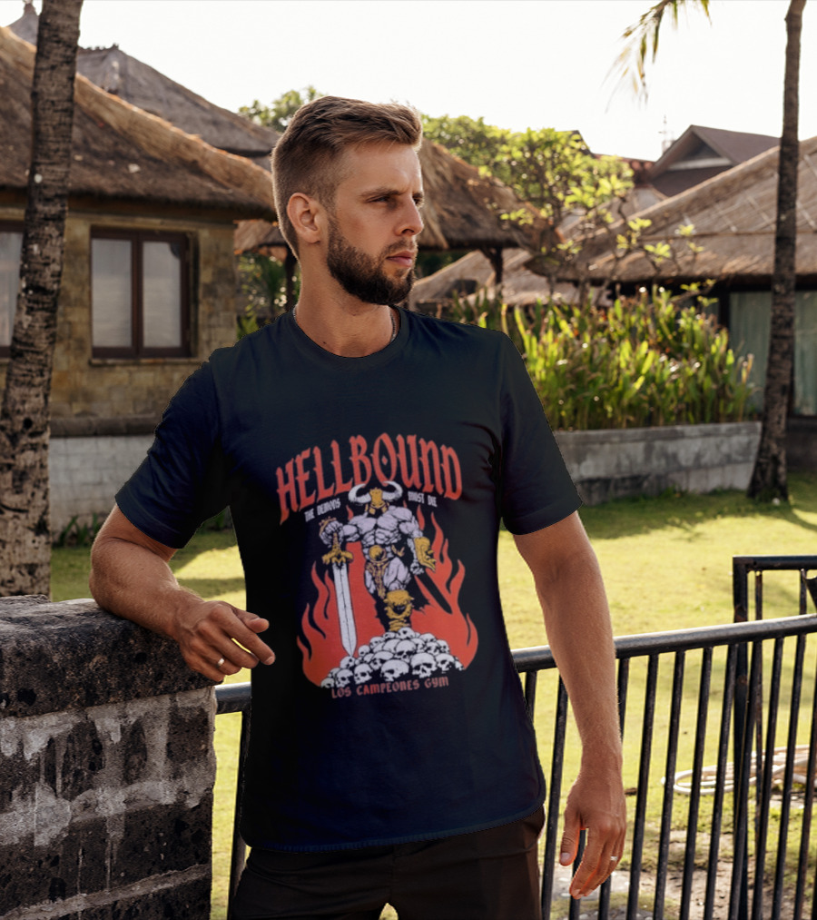 Hellbound Los Campeones Gym The Demos Warrior 2026 Flames Sword Iconic Warrior T-Shirt