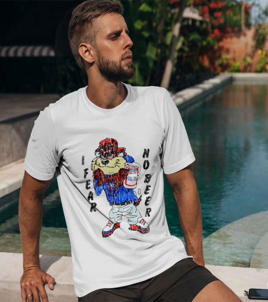 Taz I Fear No Bud Beer Cartoon Character Holding Beverage T-Shirt