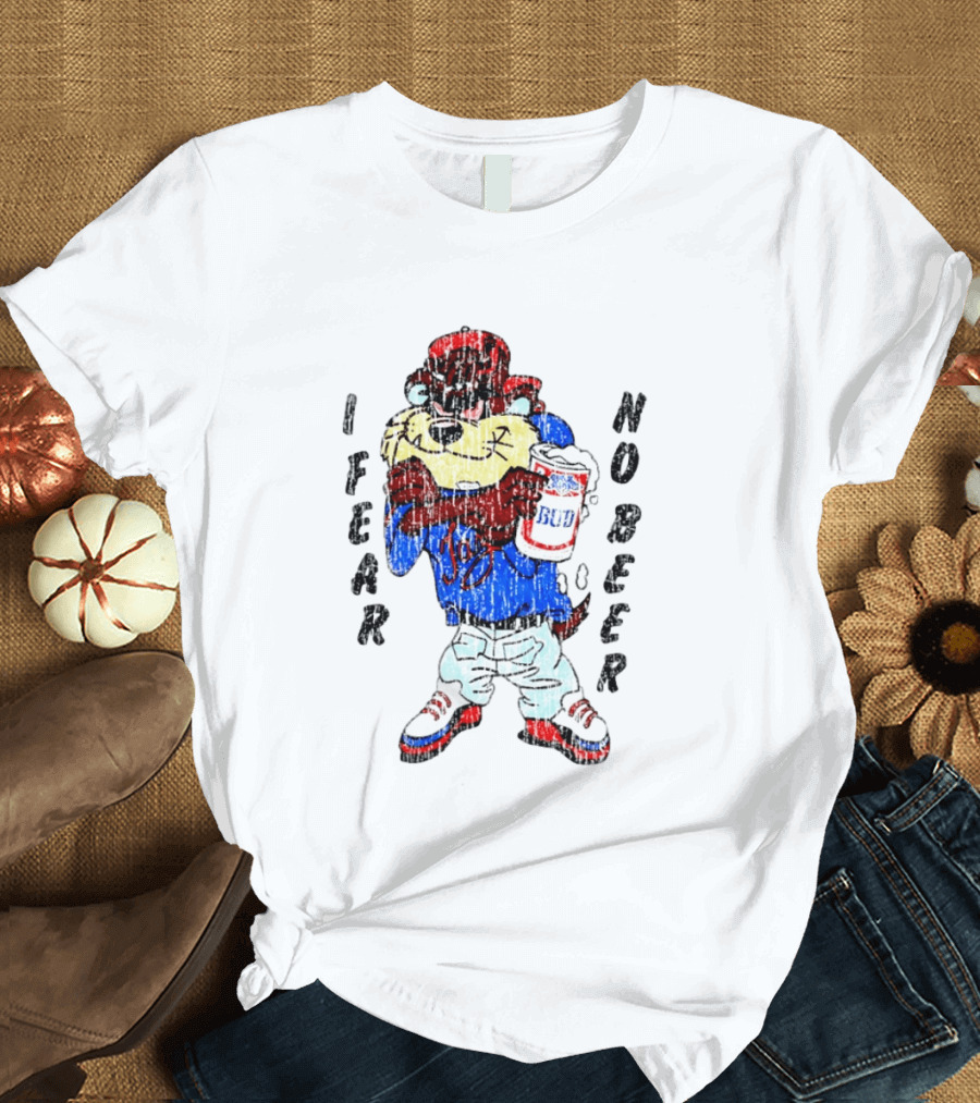 Taz I Fear No Bud Beer Cartoon Character Holding Beverage T-Shirt