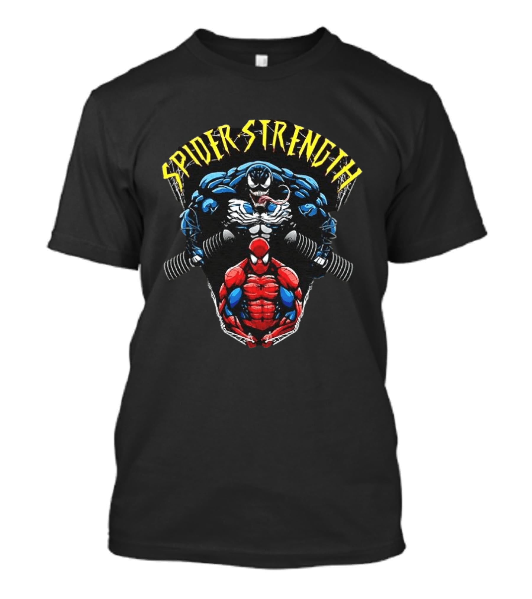 Spider Strength Venom And Spider Man Lifting Weights Fitness Motivation T-Shirt