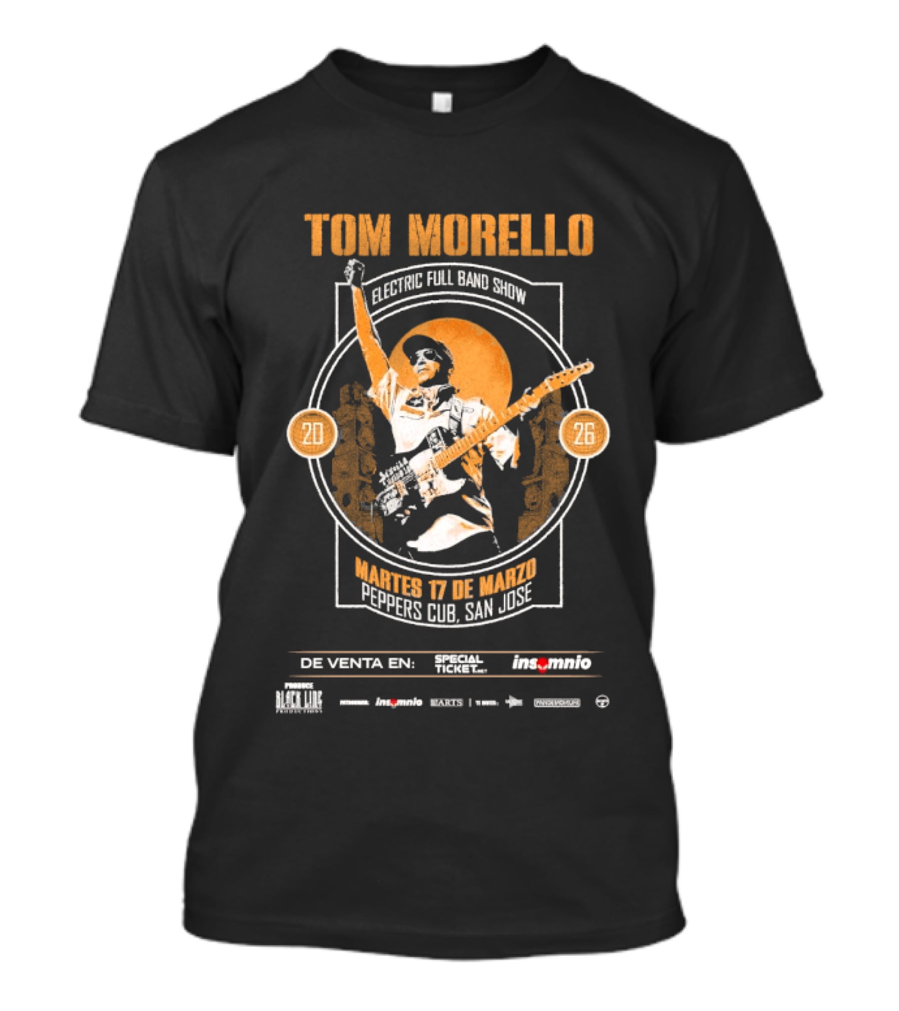 Tom Morello Electric Full Band Show Latin American Tour 2026 Peppers Club San Jose March 17 T-Shirt