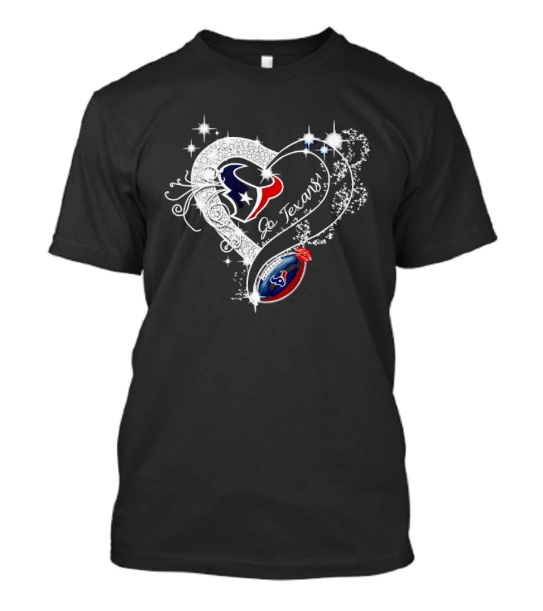 Houston Texans Heart Diamond Football Go Texans T-Shirt