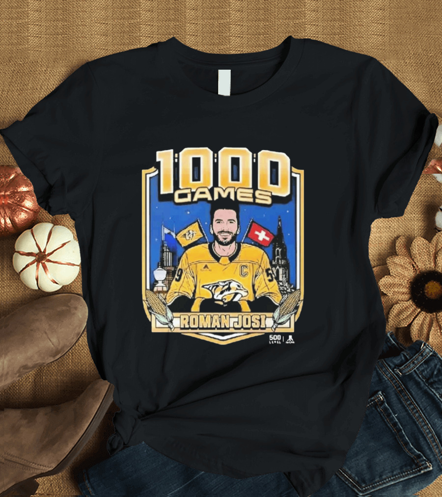 Roman Josi 1000 Games Nashville Predators Captain NHLPA Licensed 500 LEVEL T-Shirt