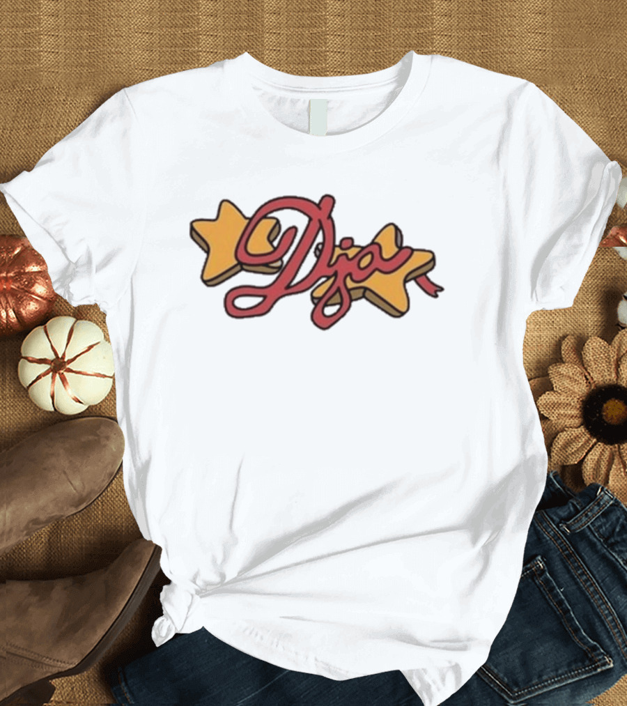 Djo Star Yellow Stars Red Script Font T-Shirt