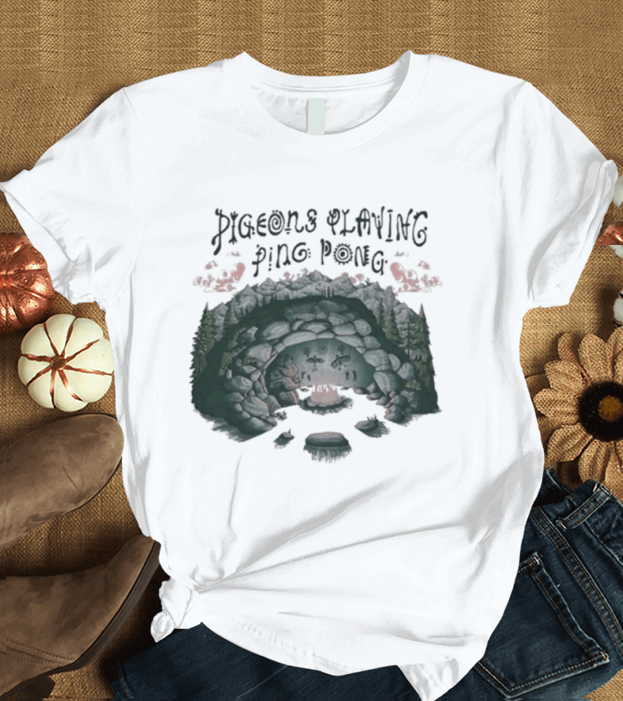 Pigeons Playing Ping Pong X Nature Backs 2026 Psychedelic Forest Double Exposure T-Shirt
