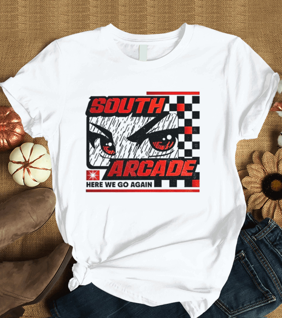 South Arcade Here We Go Again Checkerboard Eyes T-Shirt