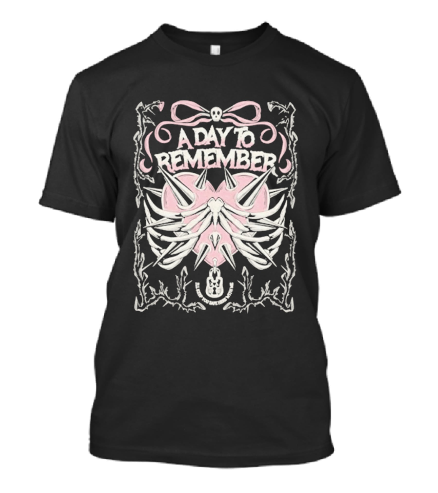 A Day To Remember Spiked Heart Pink Bow Skull Ribcage T-Shirt