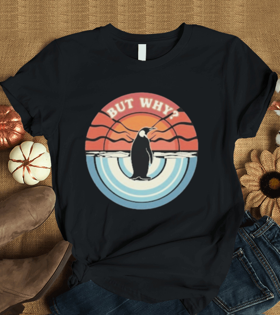 But Why Penguin Vintage Sunset Retro Ocean Waves T-Shirt