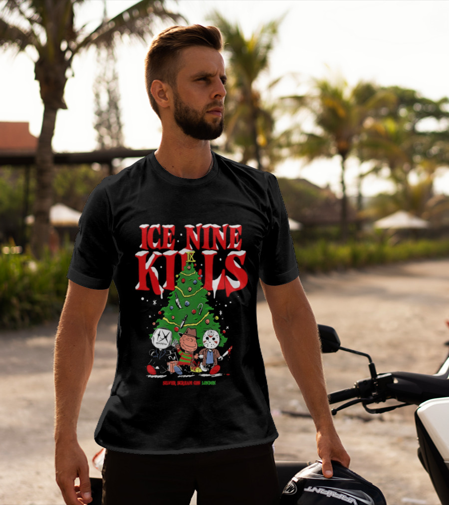 Ice Nine Kills Silver Scream Con Festive Horror Villains Christmas Tree T-Shirt