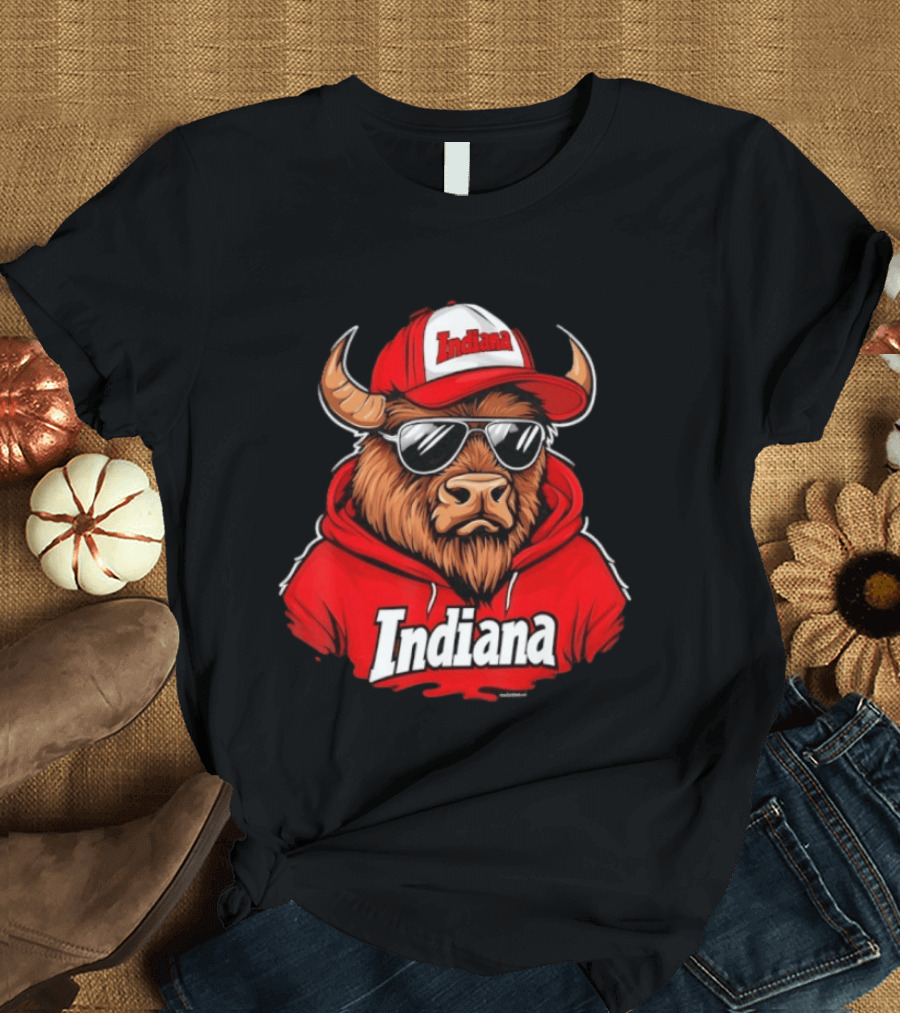 Indiana Bison Vintage Throwback Swea With Sunglasses And Hat T-Shirt
