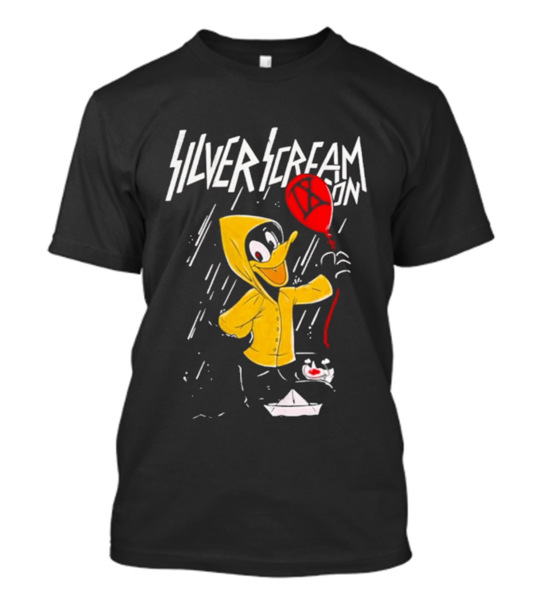 SILVER SCREAM CON Duck In Yellow Raincoat With Red Balloon T-Shirt