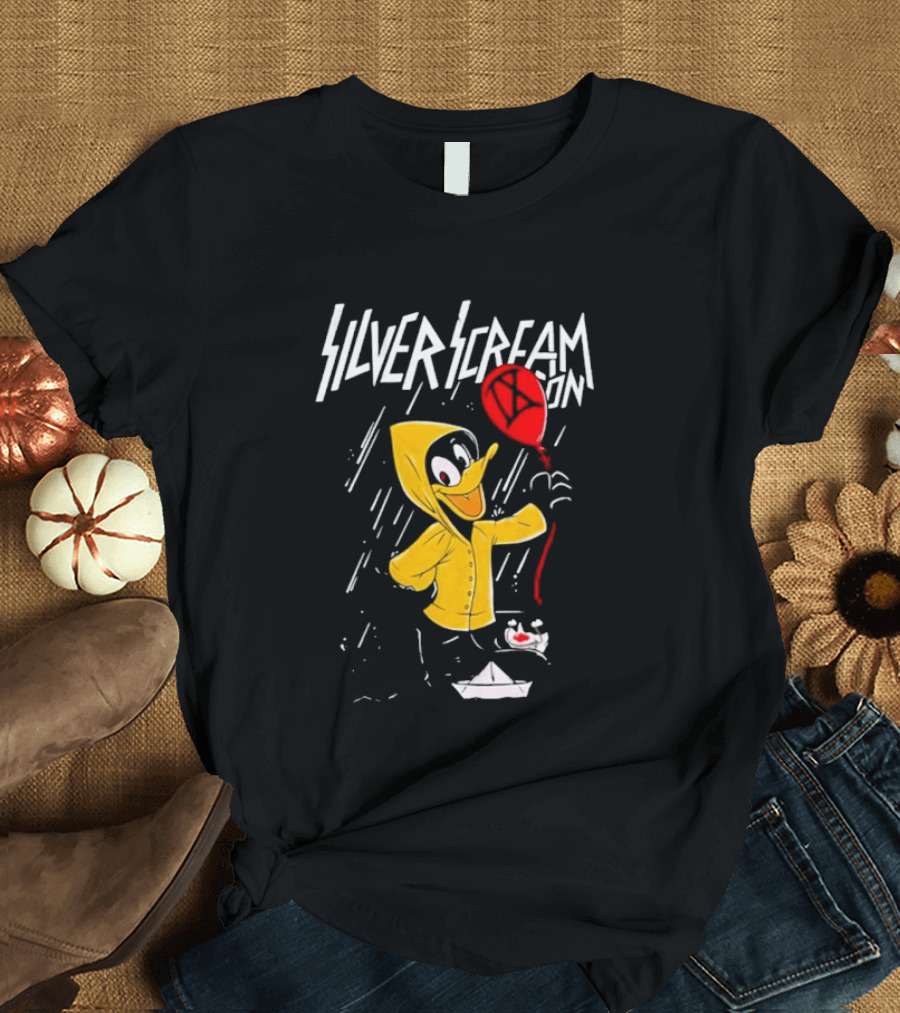SILVER SCREAM CON Duck In Yellow Raincoat With Red Balloon T-Shirt