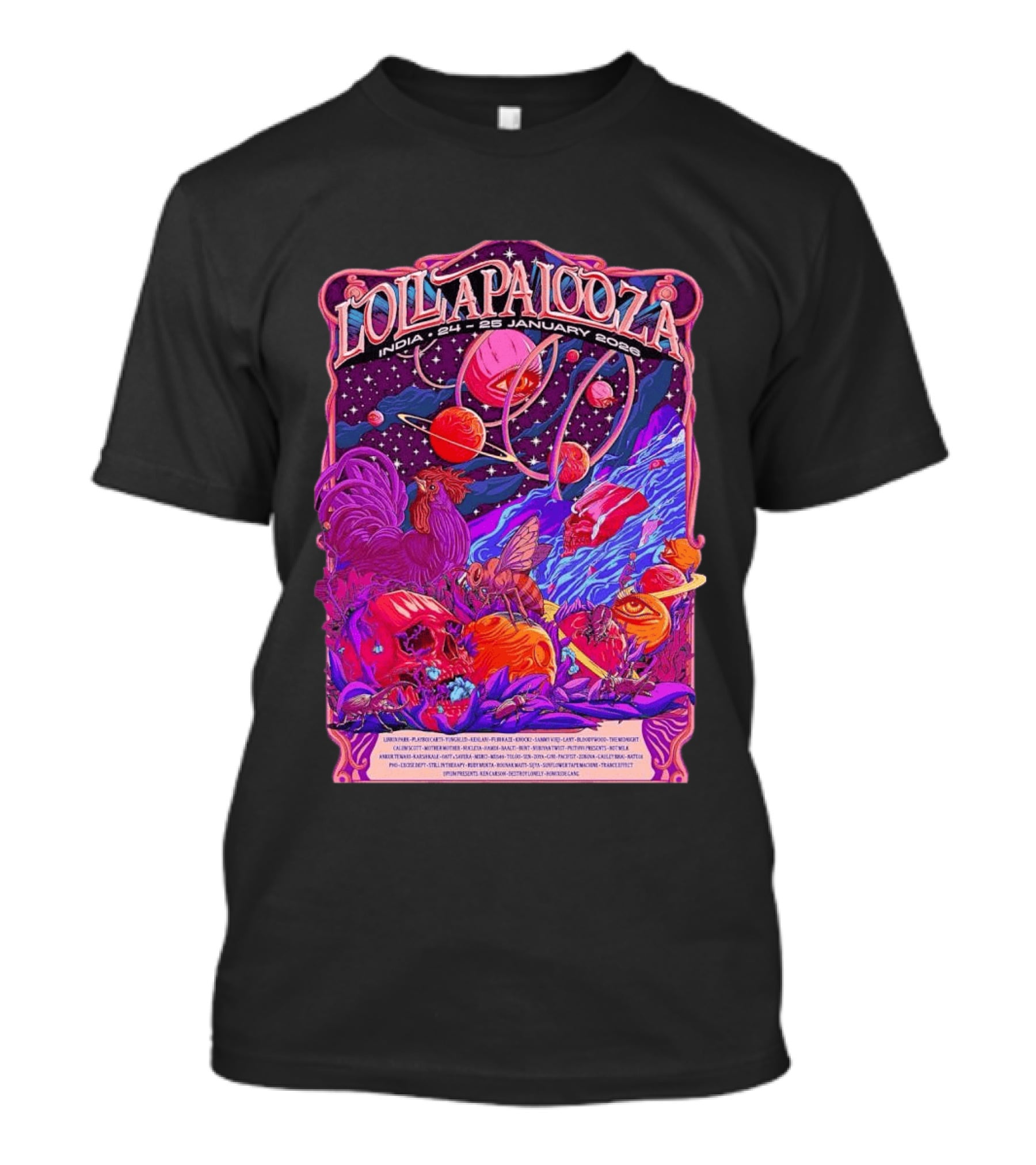 Lollapalooza India 2026 January 24 25 Planetary Cosmic Wildlife Perry Farrell X Aaquib Wani T-Shirt