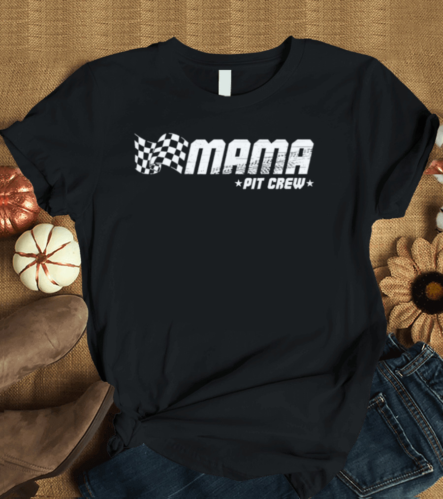 Mama Pit Crew Checkered Flag Racing Family Birthday Matching T-Shirt