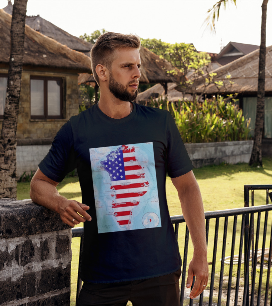 USA Flag Over Greenland Map American Patriot T-Shirt