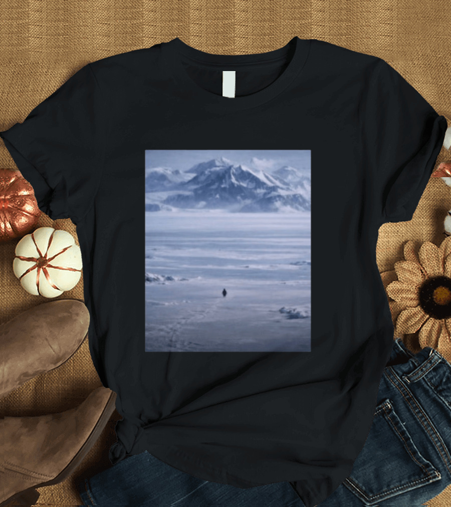 The Nihilist Penguin in Snowy Mountain Landscape T-Shirt