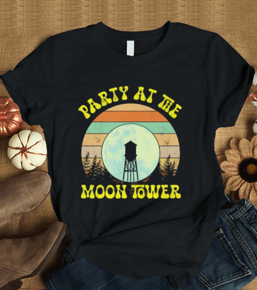 Party At The Moontower Retro Sunset Landscape Moon T-Shirt
