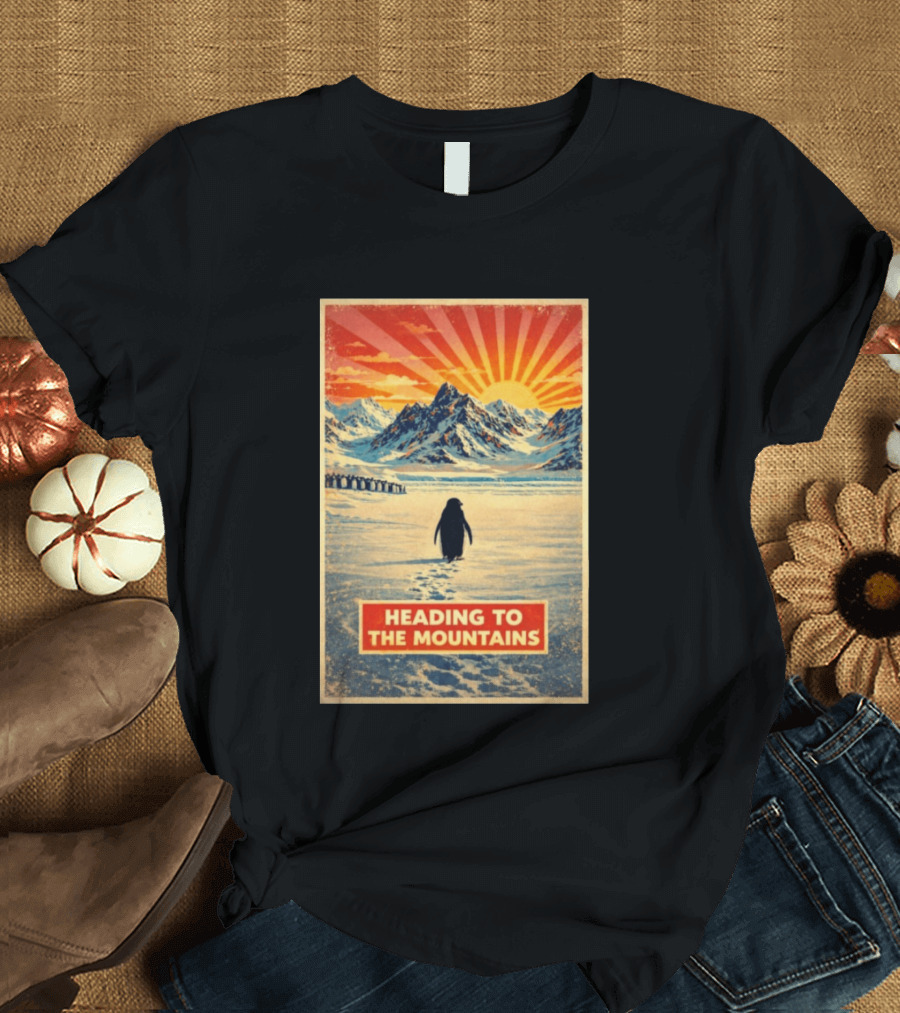 Penguin Journey Heading To The Mountains Sunrise T-Shirt
